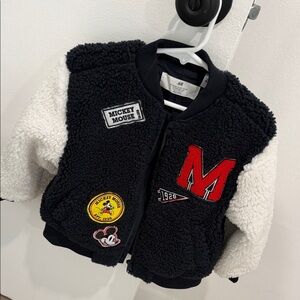 H&M Black and White Fleece Jacket with Mickey Mouse Patches